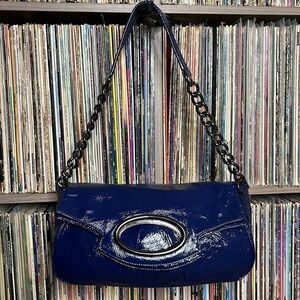 NWOT HOBO Blue Patent Leather Fold Over Shoulder Bag w/ Chain & Leather Strap
